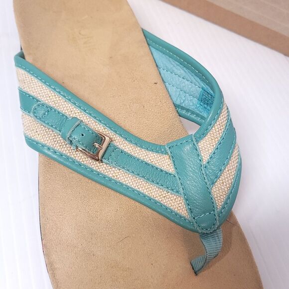 Vionic Marisa Orthotic Gold Buckles Teal w Gold Shimmer Sandals Flip Flops 9 - Picture 10 of 10